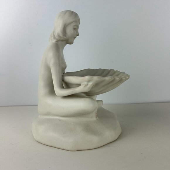 Van Briggle Pottery Lady Maiden Ivory Nude Girl 8" with Shell Vintage - Picture 5 of 14